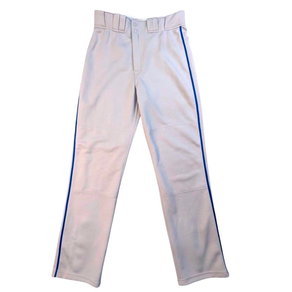 Easton Adult Large Piped Baseball Pants Gray with Royal Blue Stripe Open Bottom